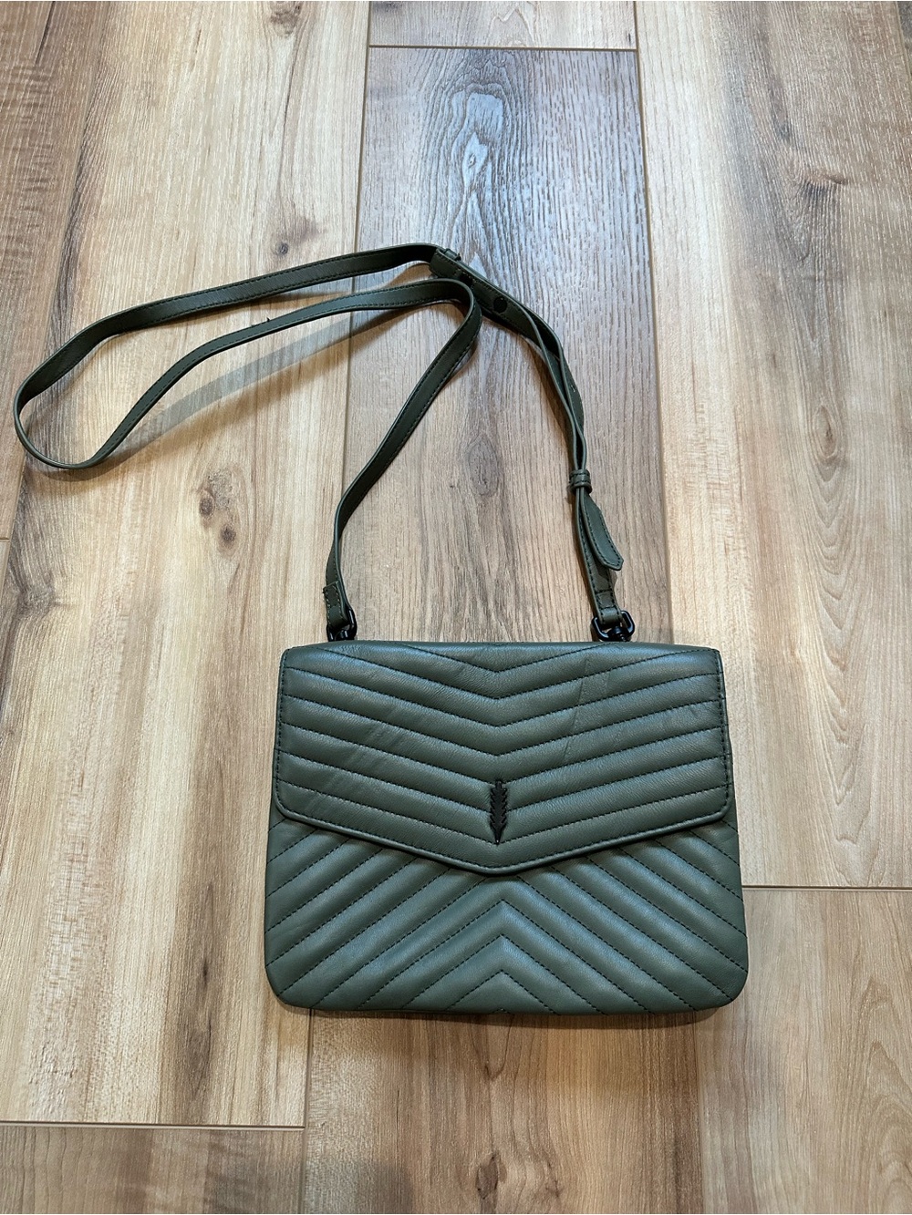 Thacker Quilted Leather Cross Body Bag Dark Sage Green